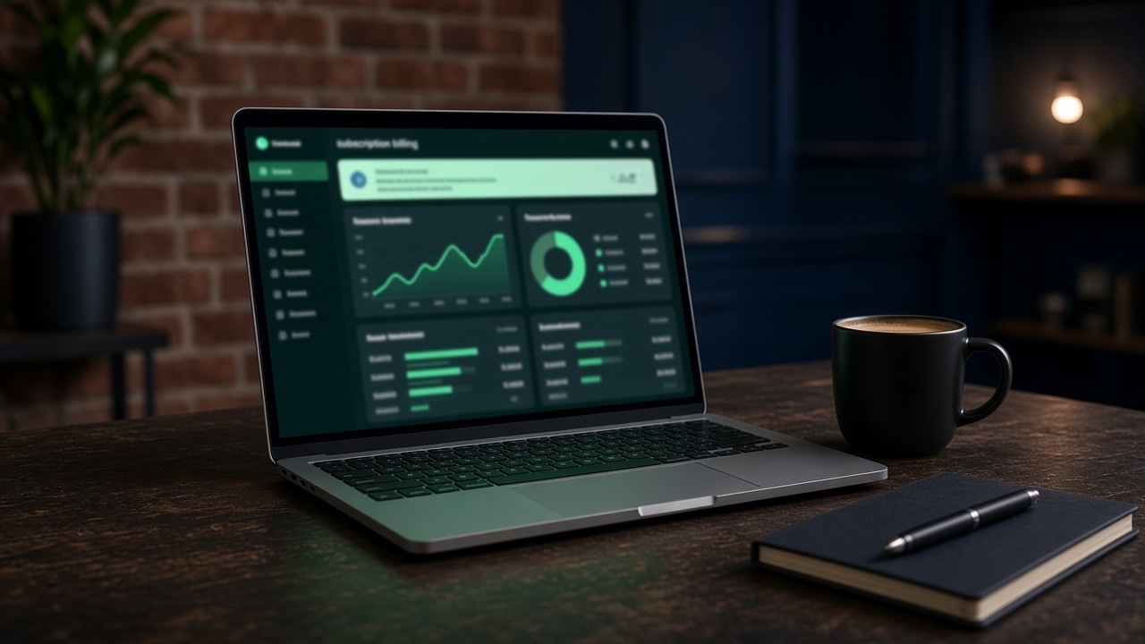 SaaS product billing and admin charts on a laptop